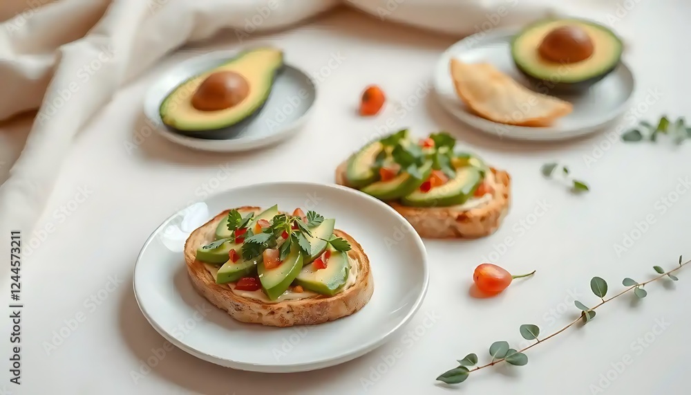 Delicious Avocado Toasts with Tomato and Parsley Garnish Delicious Avocado Toasts with Tomato and Parsley Garnish