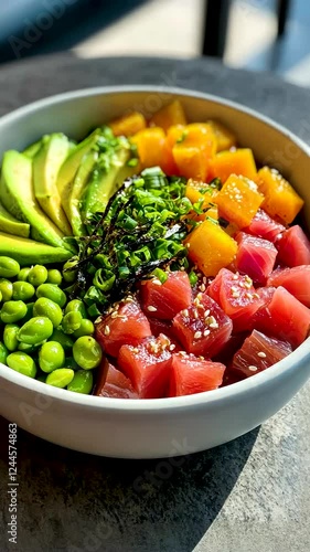 Colorful sushi bowl with fresh ingredients