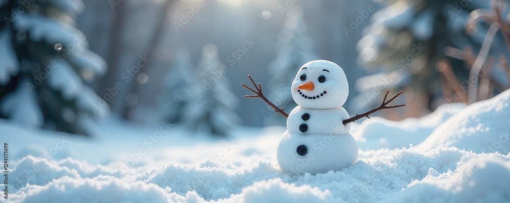 Obraz premium Smiling marshmallow snowmen, whimsical winter scene, whimsical, accessories