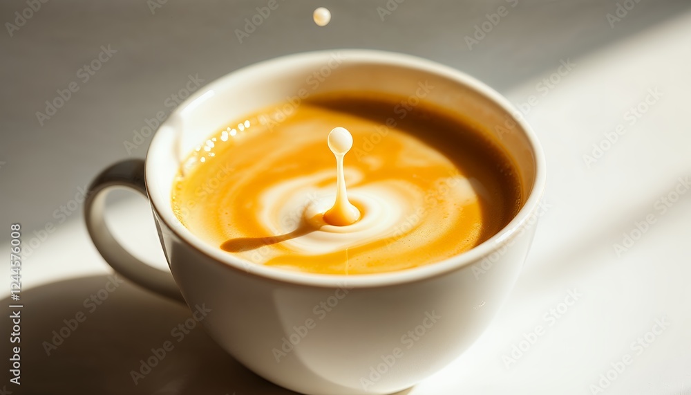 Creamy Latte Art Coffee in White Cup Sunlight Creamy Latte Art Coffee in White Cup Sunlight
