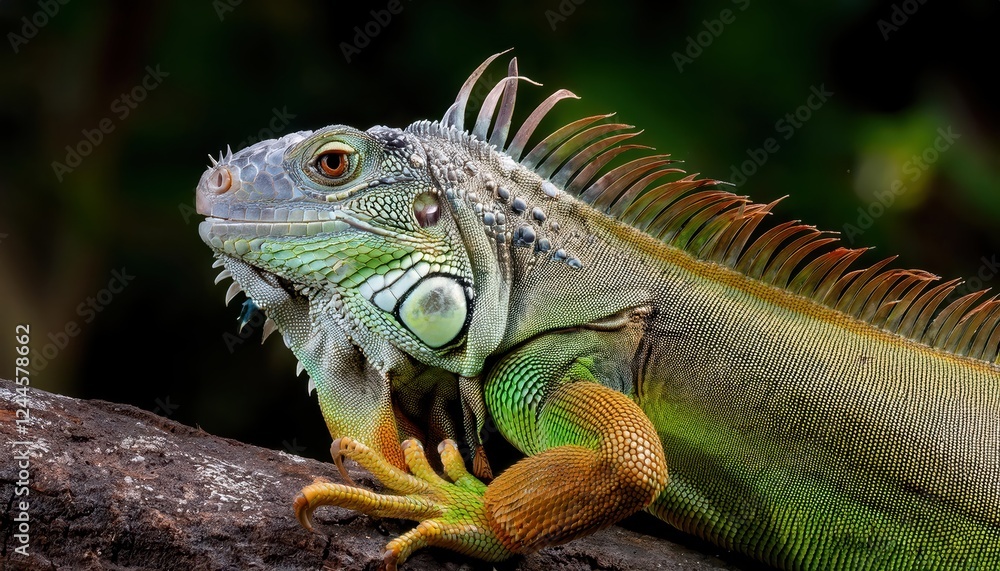 Vibrant Green Iguana Basking in Tropical Forest, Alajuela Province, Costa Rica Central Americas Exotic Wildlife Up Close and Personal Vibrant Green Iguana Basking in Tropical Forest, Alajuela Province, Costa Rica Central Americas Exotic Wildlife Up Close and Personal