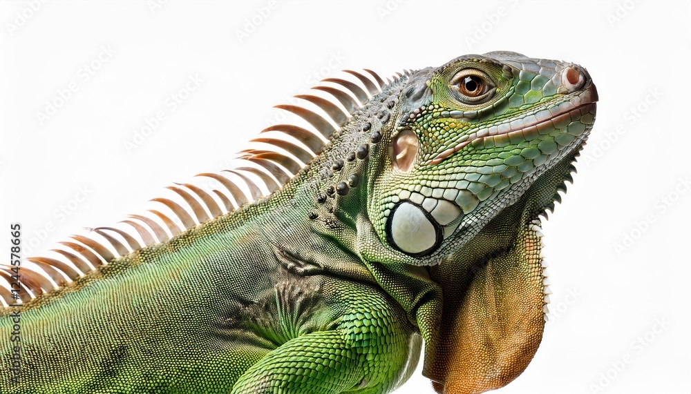 Obraz premium Vividly Detailed Green Iguana on Transparent Background, Showcasing Scales and Textures in High Definition, Perfect for Digital Art, Home Decor, or Design Inspiration.