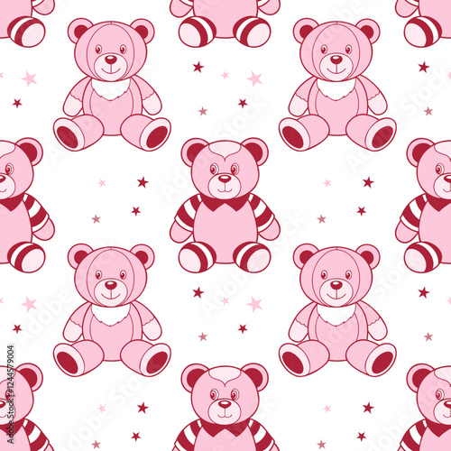 Wallpaper Mural Seamless pattern of cute teddy bears and stars. Pink plush toys print. Children's background. Torontodigital.ca