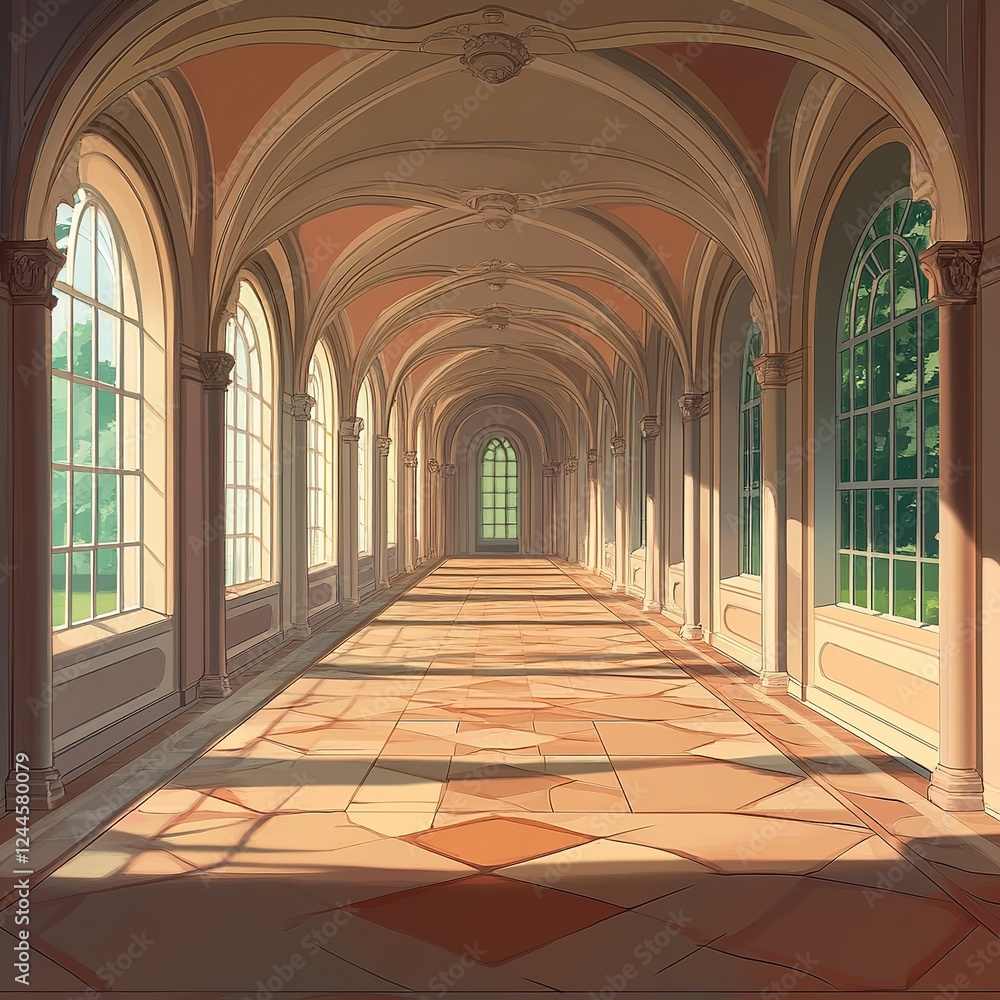 Obraz premium Elegant architectural corridor in a grand building interior design natural lighting serene atmosphere