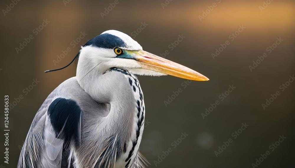 Majestic Grey Heron in Moody Wetland Scene, Majestically Perched Amidst Reeds and Reflections with a Gloomy Backdrop. Majestic Grey Heron in Moody Wetland Scene, Majestically Perched Amidst Reeds and Reflections with a Gloomy Backdrop.