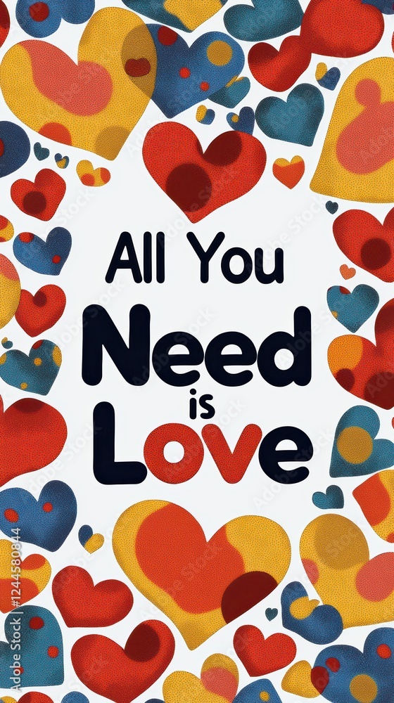 Fototapeta premium Colorful Heart Background with All You Need is Love Text Design