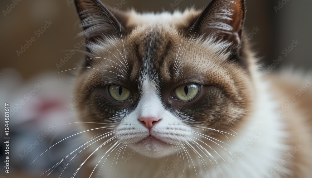 Grumpy Cat with a Displeased Expression and Elegant Fur Patterns, High-Quality Close-Up Photography Capturing the Hilarious and Moody Personality of This Famous Breed Grumpy Cat with a Displeased Expression and Elegant Fur Patterns, High-Quality Close-Up Photography Capturing the Hilarious and Moody Personality of This Famous Breed