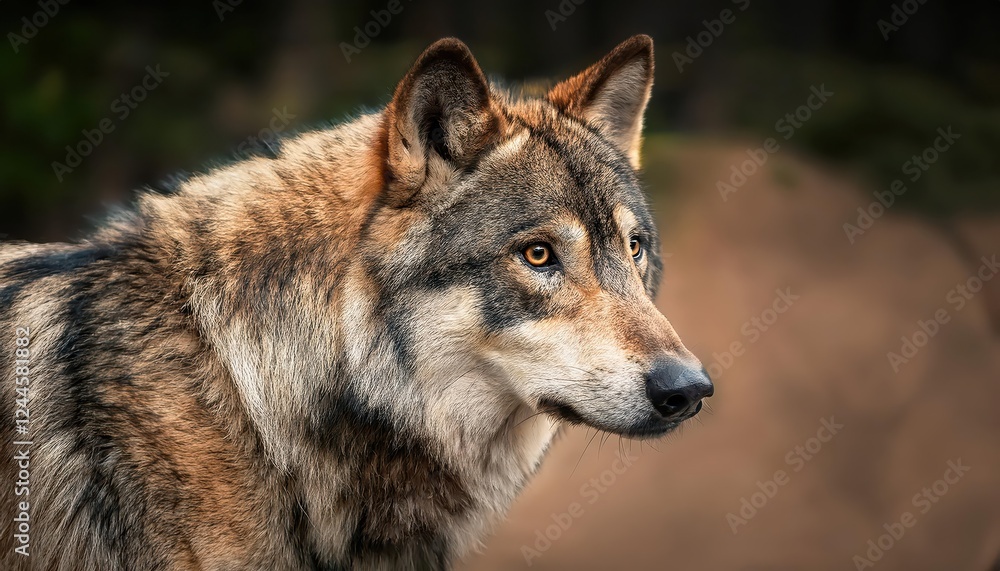 Majestic Grey Wolf in FrostKissed Forest Canis lupus Gazing Intently Amidst Winters Solitude, Capturing a Moment of Silent Strength and Survival. Majestic Grey Wolf in FrostKissed Forest Canis lupus Gazing Intently Amidst Winters Solitude, Capturing a Moment of Silent Strength and Survival.