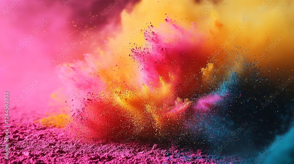 Fototapeta premium India Holi Festival Celebration Happiness Color Culture Powder Energy Colorful explosion of vibrant powder dust.