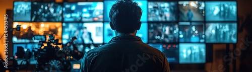 Wallpaper Mural Surveillance footage analysis control room video content dark environment rear view security monitoring Torontodigital.ca