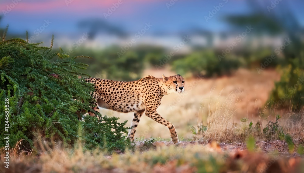 Thrilling Handheld Motion Shot Exotic Asiatic Cheetah in Action at Dawns Light, Capturing Grace and Power Amidst the Savannahs Golden Hues Thrilling Handheld Motion Shot Exotic Asiatic Cheetah in Action at Dawns Light, Capturing Grace and Power Amidst the Savannahs Golden Hues