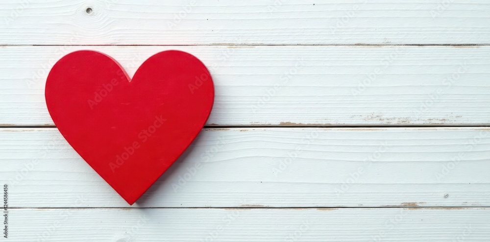 Single red heart on weathered white wood grain , affection, minimal, handmade Single red heart on weathered white wood grain , affection, minimal, handmade