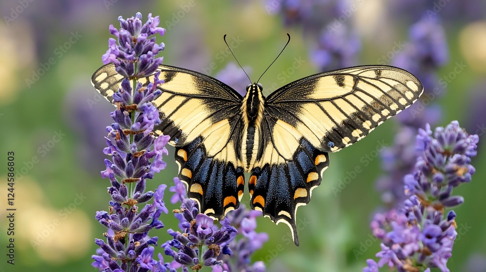 Swallowtail Butterfly on Lavender, Garden, Summer Swallowtail Butterfly on Lavender, Garden, Summer