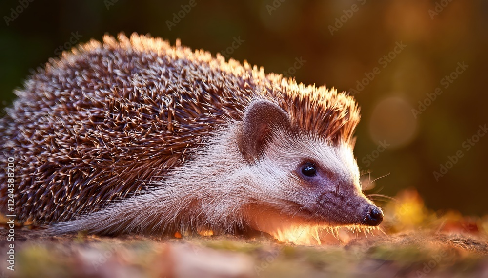 Fototapeta premium Enchanting Moment A FreeRoaming Hedgehog Exploring a Wildlife Garden Hide, Capturing Natures Quiet Majesty and Reminding Us of the Beauty that Lurks Within Our Backyards.