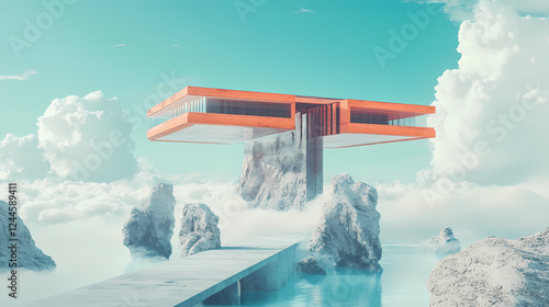 Fototapeta Naklejka Na Ścianę i Meble -  A visually striking 3d render showcasing an inverted structure integrated harmoniously into a futuristic and vibrant backdrop. Inverted Reality. Illustration