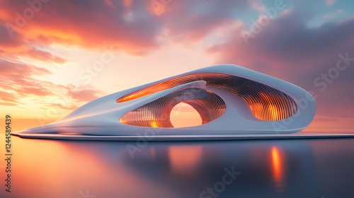 Fototapeta Naklejka Na Ścianę i Meble -  A visually striking 3d render showcasing an inverted structure integrated harmoniously into a futuristic and vibrant backdrop. Inverted Reality. Illustration