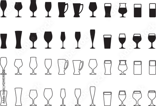 Silhouette set of Black Cocktail Drinks Menu Icon template flat style design vector illustration with white background