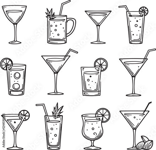 Set of Cocktail Drink icon vector art illustration with white background