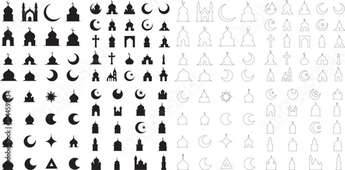 Silhouette set of Islamic Icon and symbol vector art illustration with white background