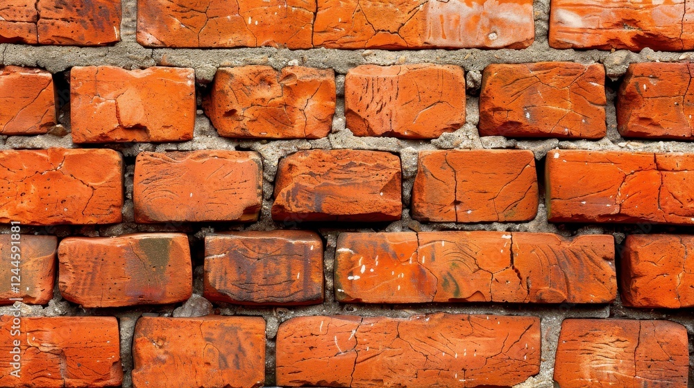 Fototapeta premium Captivating brickwall texture featuring wide, lightcolored reddish bricks beautifully illuminated from above.