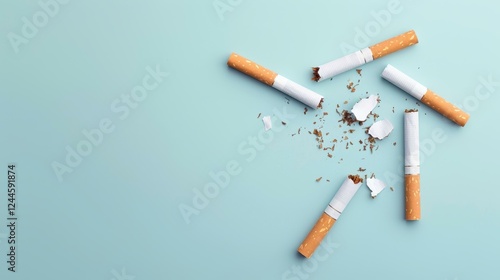 Broken cigarettes symbolize the struggle against tobacco addiction, highlighting the need for a healthier lifestyle. photo