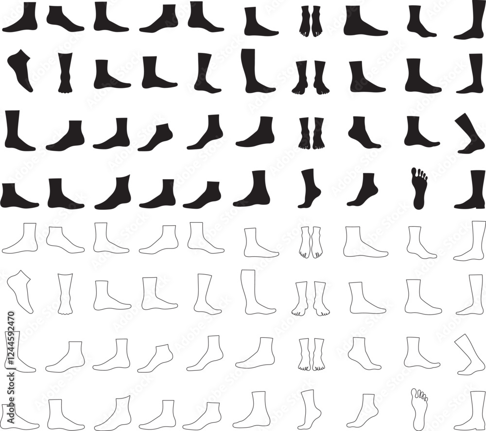 Silhouette set of Black socks flat style design vector illustration isolated on white background Silhouette set of Black socks flat style design vector illustration isolated on white background