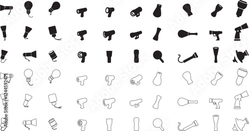 Silhouette set of Black Hair Dryer Icon template flat style design vector illustration isolated on white background
