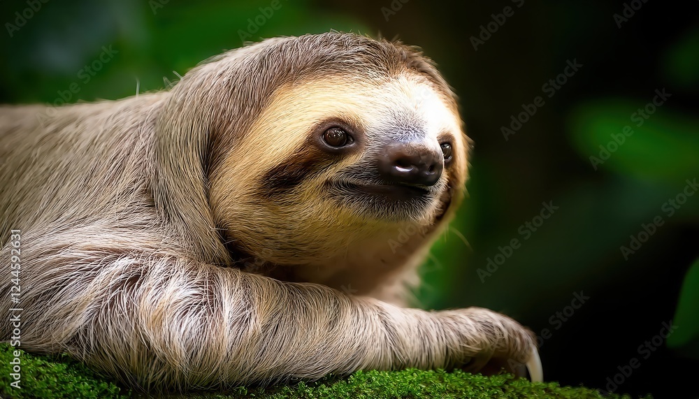 Fototapeta premium Vibrant Green Rainforest Canopy Hides a Peaceful Northern TwoToed Sloth, Blending Harmoniously in its Tropical Habitat