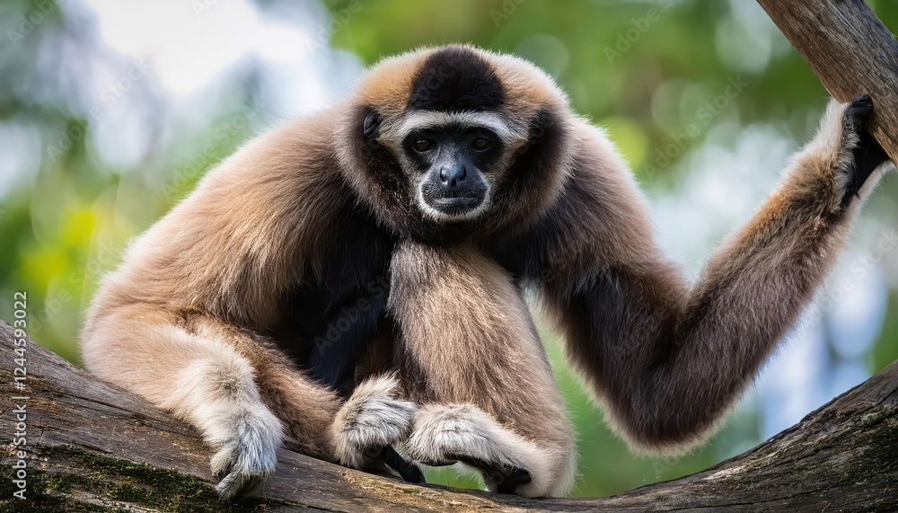 Striking Portrait of a Mature Hoolock Gibbon in the Lush Greenery of the Gibbon Wildlife Sanctuary, Showcasing Agility and Majesty with the Backdrop of a Tropical Forest Striking Portrait of a Mature Hoolock Gibbon in the Lush Greenery of the Gibbon Wildlife Sanctuary, Showcasing Agility and Majesty with the Backdrop of a Tropical Forest