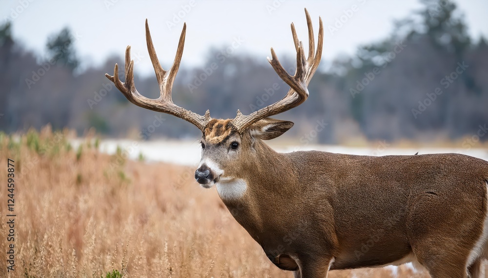 Impressive Whitetail Buck Antler Rack Showcasing Majestic Majesty and Powerful Energy in a Stunning Display of Natures Splendor, Captured at Dusk. Impressive Whitetail Buck Antler Rack Showcasing Majestic Majesty and Powerful Energy in a Stunning Display of Natures Splendor, Captured at Dusk.