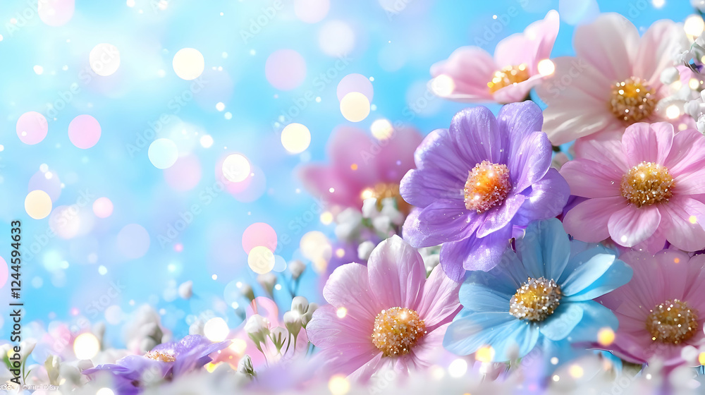Pastel flowers bokeh background spring card Pastel flowers bokeh background spring card