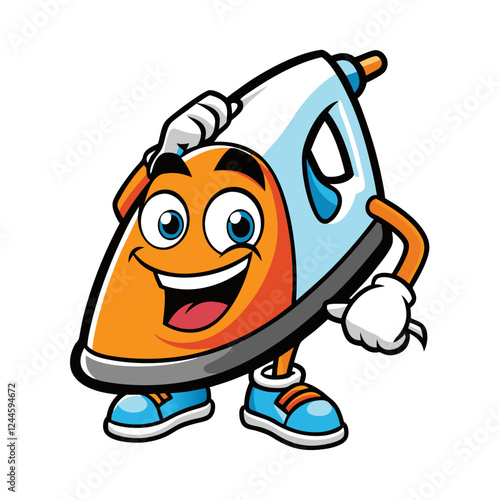 Electric Iron Vector Illustration – Cartoon, Clipart & Line Art Design on White Background, Electric iron vector illustration with cartoon, clipart, and line art design on a white background.