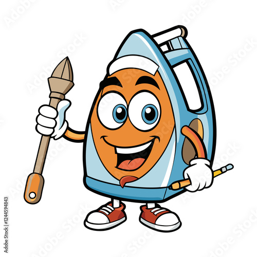 Electric Iron Vector Illustration – Cartoon, Clipart & Line Art Design on White Background, Electric iron vector illustration with cartoon, clipart, and line art design on a white background.
