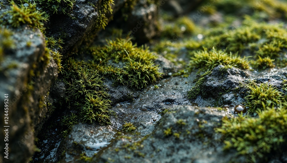 Vibrant Green Moss Growing on Dark Rocks Nature Photography Vibrant Green Moss Growing on Dark Rocks Nature Photography