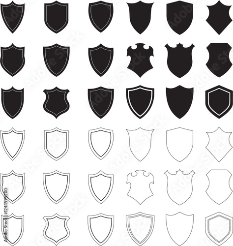 Silhouette set of Shield Icon vector art illustration, simple shield shape with white background