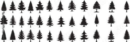 Silhouette set of Black Christmas Tree Icon  template flat style design vector illustration with white background