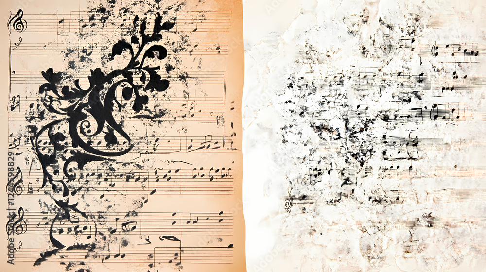 Obraz premium G clef and musical staff backgrounds, perfect for elegant sheet music-inspired designs. Music-Inspired Art. Illustration