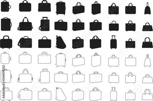 Silhouette set of Luggage and Bag Icon vector art illustration, silhouette bag shape with white background