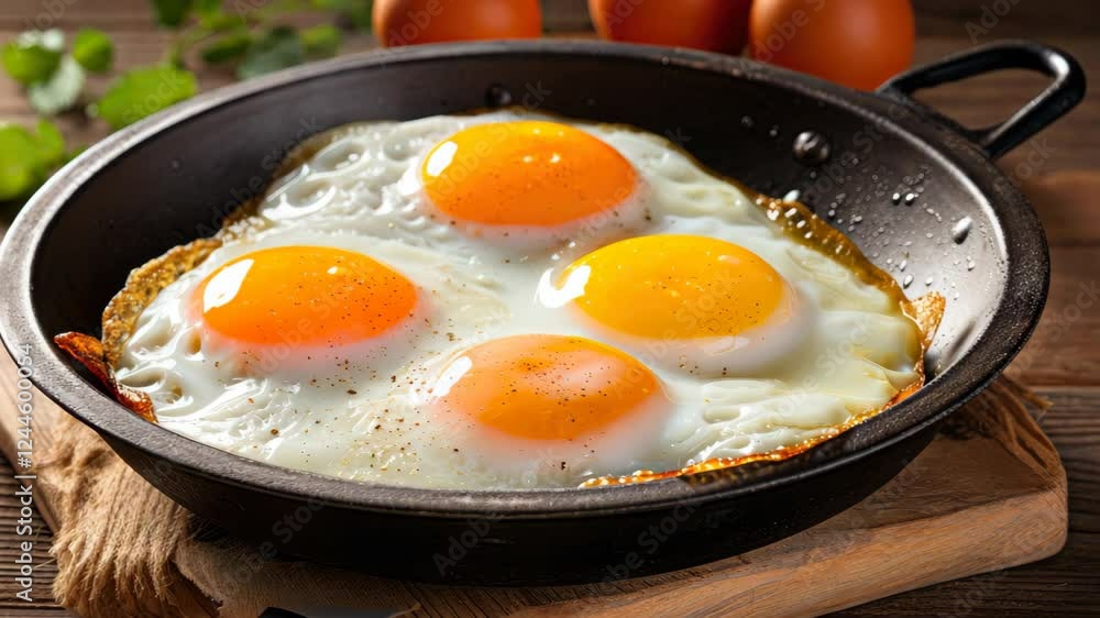 Start your day with the quintessential hearty breakfast: sizzling bacon and eggs in a pan, Ai Generated Start your day with the quintessential hearty breakfast: sizzling bacon and eggs in a pan, Ai Generated