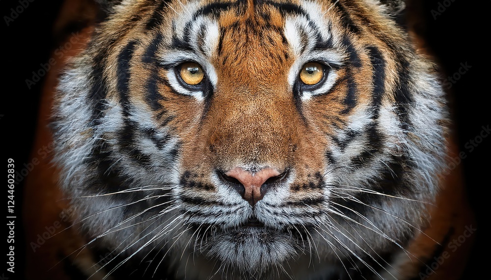 Naklejka premium Striking CloseUp of a Tigers Intense Face with Fierce Eyes, Depicting the Majesty and Power of the Indian Wildcat in the Wild