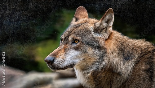 Majestic Italian Wolf Gazing Intently Among the Maritime Alps Snowy Peaks, Showcasing the Resilience of Wildlife in the Uomini e lupi Center photo