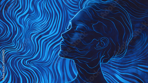 Overlaid music-inspired patterns on a deep blue background to evoke a sense of melancholy and nostalgia , #grungelook, #bluebackground. Music-Inspired Art. Illustration photo