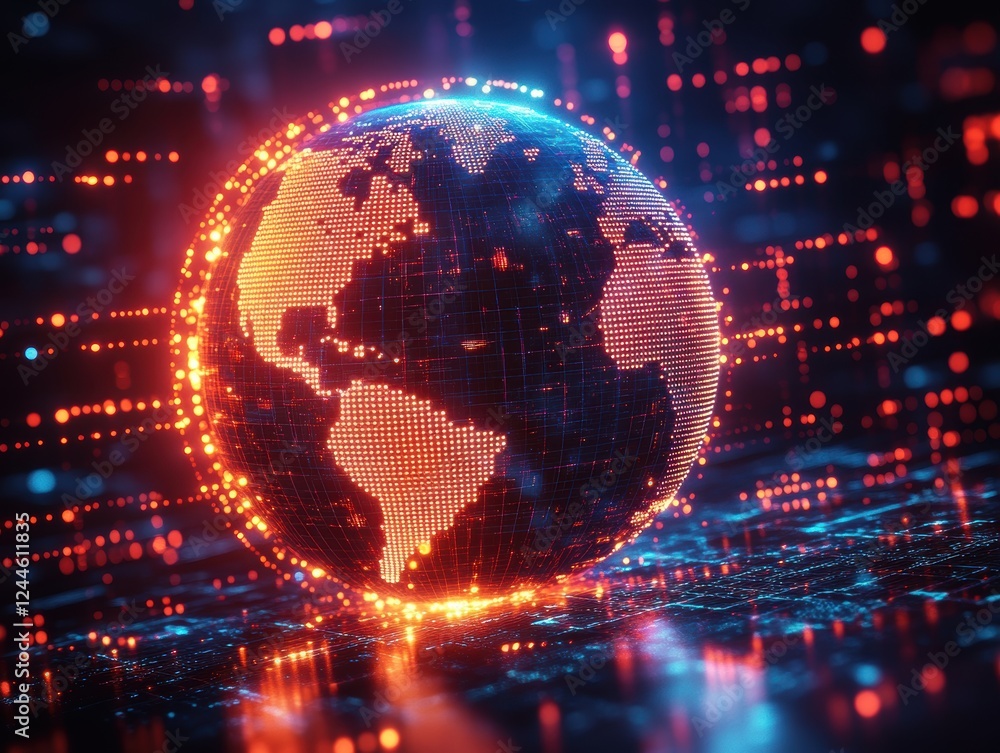 Obraz premium A glowing digital globe representing global connectivity and technology.