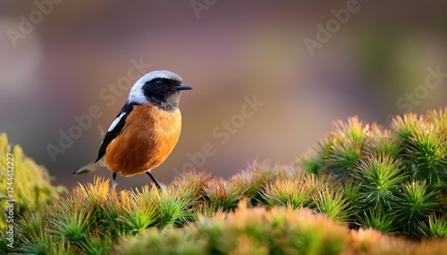 Striking Jerdons Bush Chat, Set Against a Backdrop of the Arid Indian Desert at Dusk, Capturing the Vibrancy and Resilience of this Elusive Bird. photo