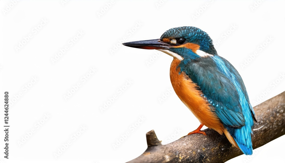 Vivid Kingfisher Perched on Forest Branch Against Pristine White Background Striking Avian Portrait Showcasing Detailed Feather Textures and Captivating Bird in Action Vivid Kingfisher Perched on Forest Branch Against Pristine White Background Striking Avian Portrait Showcasing Detailed Feather Textures and Captivating Bird in Action