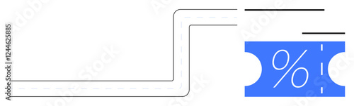 Blue discount coupon with a white percentage symbol on it and abstract lines. Ideal for marketing, promotions, discounts, offers, sales, retail, e-commerce. Abstract line flat metaphor