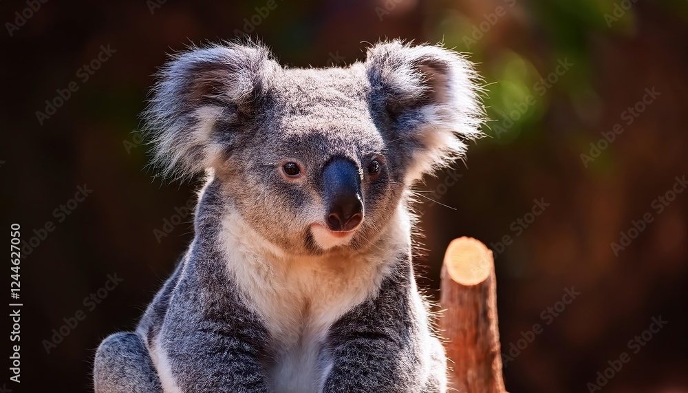 Fototapeta premium Adorable Koala Peering Curiously from Gum Tree at Australia Zoo on Sunshine Coast, Queensland at Warmth of Australian Wildlife Captured in a Moment