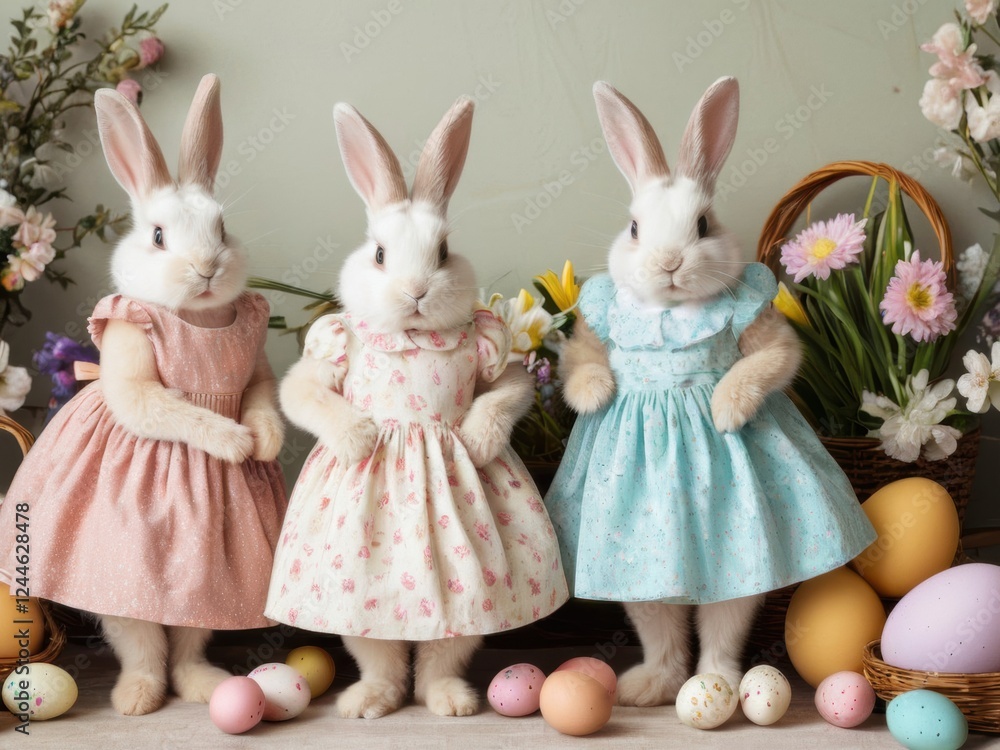 Obraz premium three rabbits with dresses