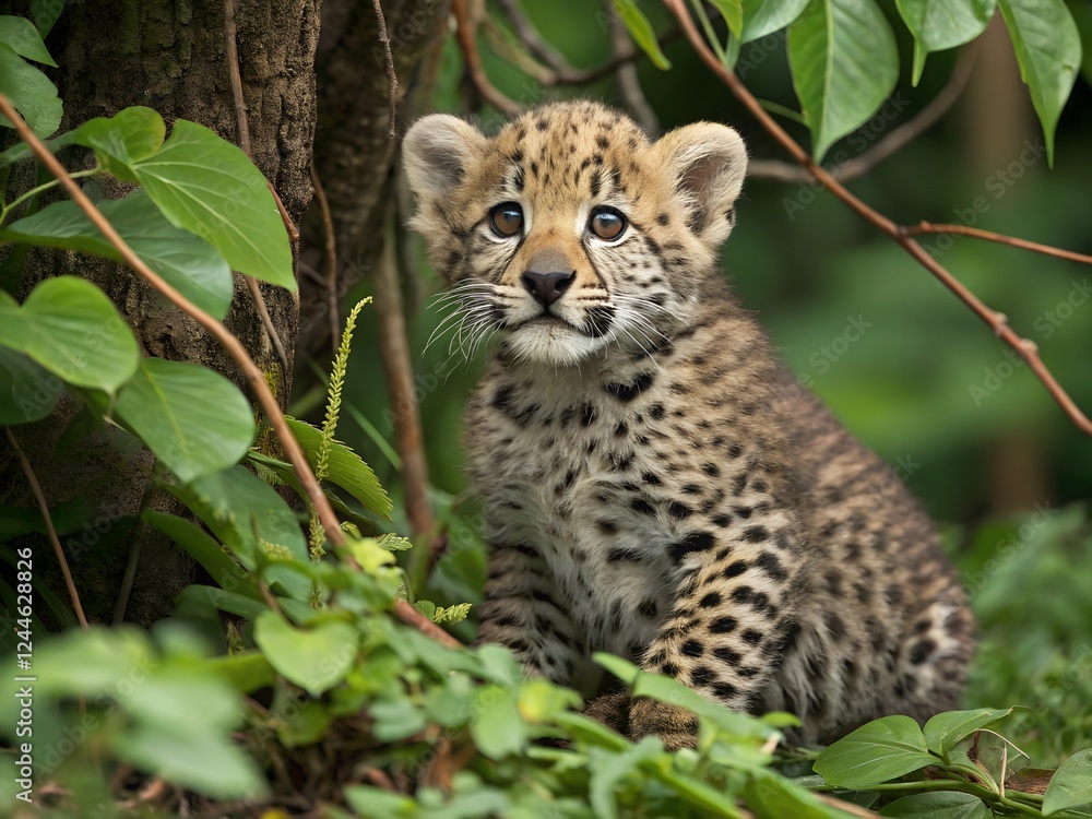Obraz premium Cute Jaguar Cub in the Jungle