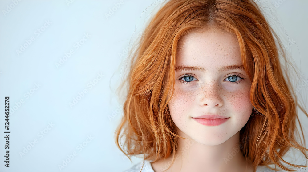 Redhead girl portrait, studio, light background, happy Redhead girl portrait, studio, light background, happy